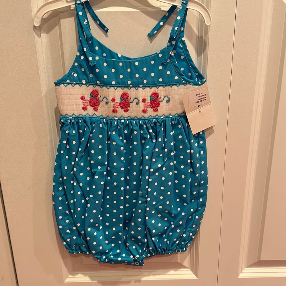 NWT smoke, free home Zuccini , smocked, poodle polkadot outfit